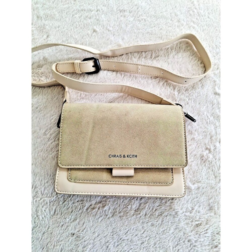 Charles & Keith Cream Taupe Crossbody Bag Structured Flap Adjustable Strap